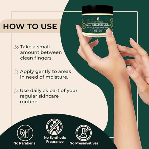 Beef Tallow For Skin - 2 oz Fragrance Free Tallow And Honey Balm With Olive Oil, Beeswax & Vitamin E - Grass Fed Beef Tallow For Face, Body & Dry, Sensitive Skin