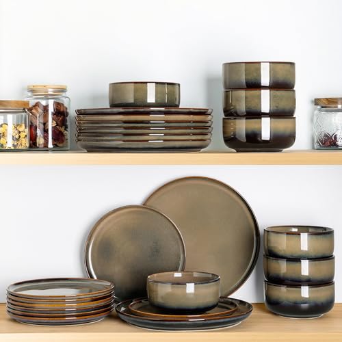 Ceramic Dinnerware Set for 6 - 18-Piece Mocha Brown Tableware