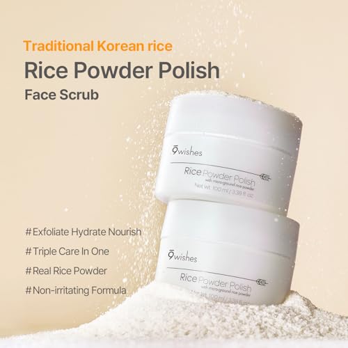 9wishes Rice Powder Polish, Water-Activated Facial Exfoliator with