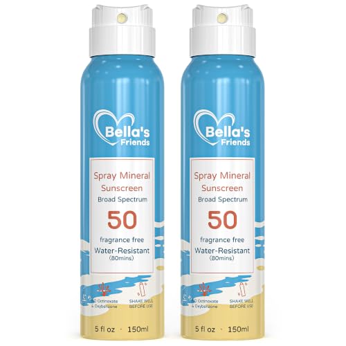 Kids SPF 50 Mineral Sunscreen Spray 5oz Pack of 2 - Reef Safe, Water-Resistant, Travel Size