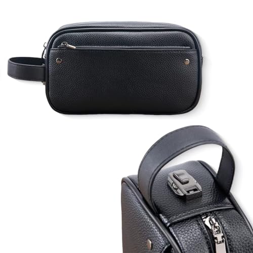 KAIDUCHKDC Black Anti-Theft Lock PU Leather Toiletry Bag for Travel