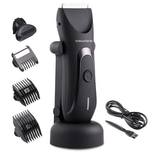 Dual-Head Electric Body Hair Trimmer for Men & Women, Waterproof Groin & Bikini Shaver, Wet/Dry Groomer with Replaceable Ceramic Blades,USB Recharge Dock, Hygiene Razor for Full-Body Use
