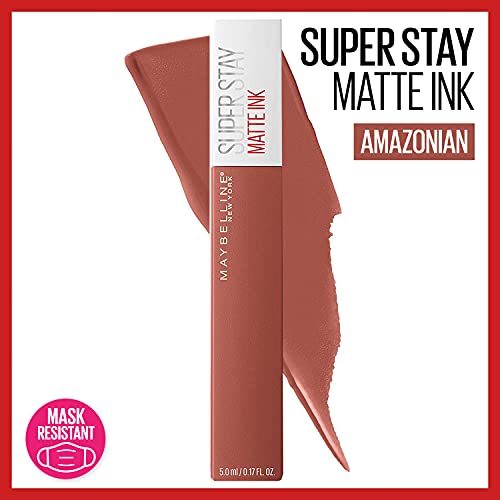 MAYBELLINE Super Stay Matte Ink Liquid Lipstick Makeup, Long Lasting High Impact Color, Up to 16H Wear, Amazonian Nude Brown and Pioneer Blue Red, 1 Count Each