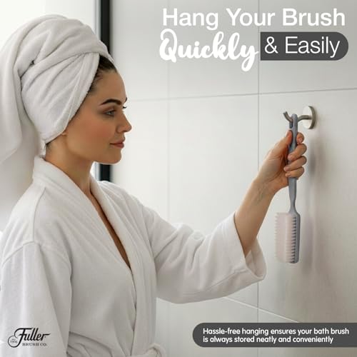Fuller Brush Bath Brush with Long Handle - 13 Inch Back Scrubber for Shower - Gentle Exfoliating Body Brush for Wet or Dry Brushing - Ergonomic Non-Slip Grip with Hanging Hole ? Dove Gray