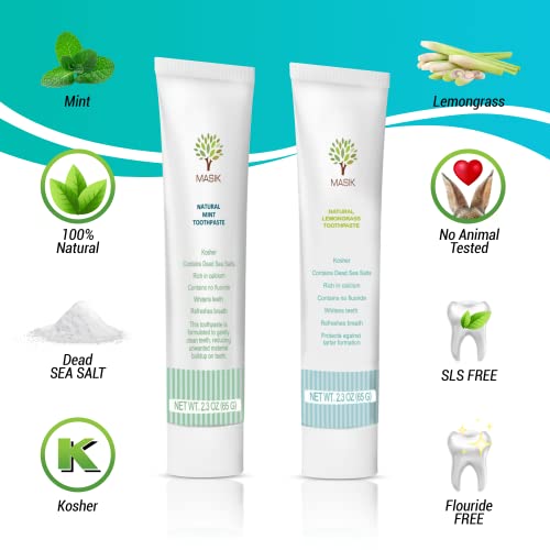 Natural Sensitive Toothpaste with Dead Sea Salt - SLS-Free, Fluoride-Free, Pack of 3