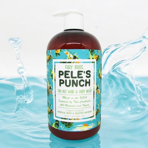 FURY BROS. Tiki Hut Hand & Body Wash Pele¡¯s Punch | Tropical Fruit & Toasted Coconut | Natural Ingredients | Made in USA | Inspired by Tiki Cocktail Recipes | Cruelty-Free | 16 oz