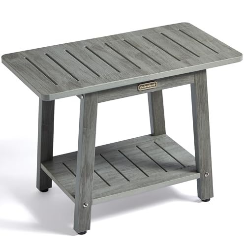 Gray Waterproof Shower Bench Seat with Storage Shelf - No-Slip Bathroom Foot Rest
