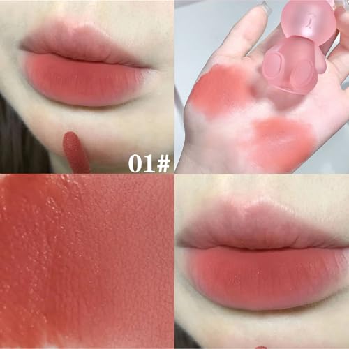 4 Colors Velvet Matte Liquid Lipstick set, Cute Rabbit Lip Glaze 2 in 1 Key Chain Lip Gloss Lip Stain, Waterproof Non-Stick Cup Long Lasting Lip Clay Cute Lip Makeup for Girls