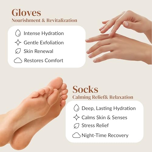 Epielle Hydrating & Moisturizing Hand & Foot Masks, Relieve and Soften Dry, Rough Skin, Self Care Gifts for Women, Spa Kit, Stocking Stuffers, 6 Moisturizing Gloves & 6 Moisturizing Socks