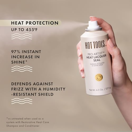 HOT TOOLS Heat Protectant Hi-Shine Spray | Instantly Makes Hair Shinier, Minimizes Frizz & Gives Hair a Lacquered Finish | Protects Hair from Heat Damage without Use of Silicones