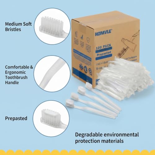 Homvle 100 Packs Prepasted Disposable Toothbrush Bulk, Individually