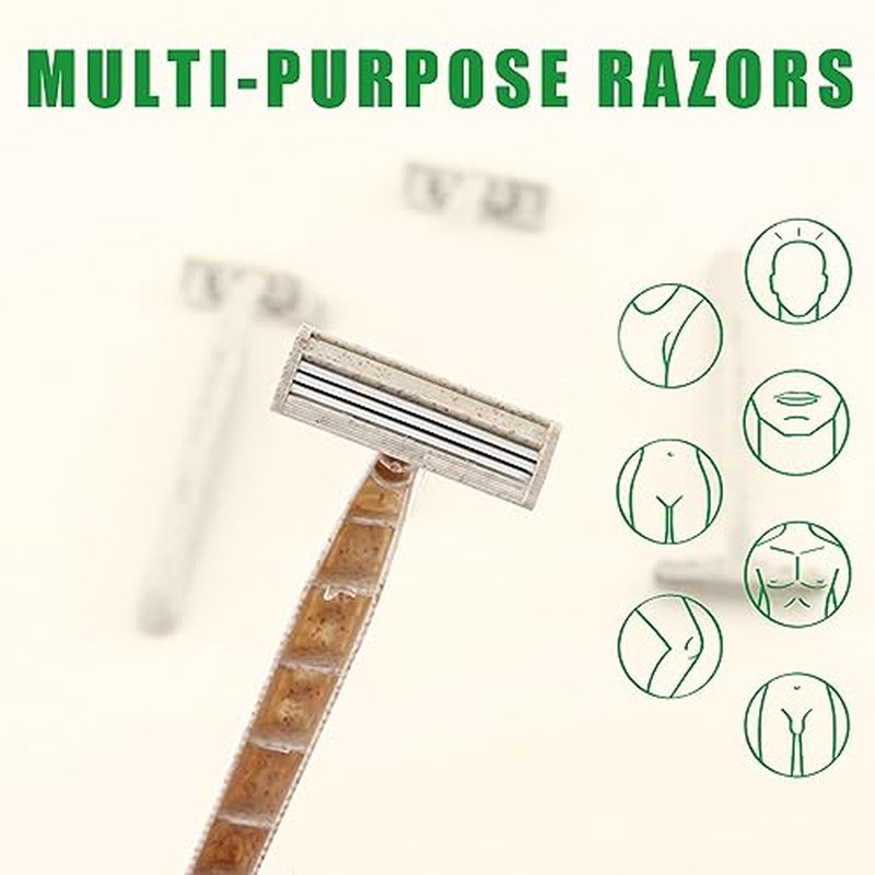 EZ Disposable Razor - 50pcs Eco Friendly Disposable Three Blade Shaving Razor for Men/Women's Grooming, Biodegradable Single-Use Body & Face Shaver for Eco Friendly Product Gifts