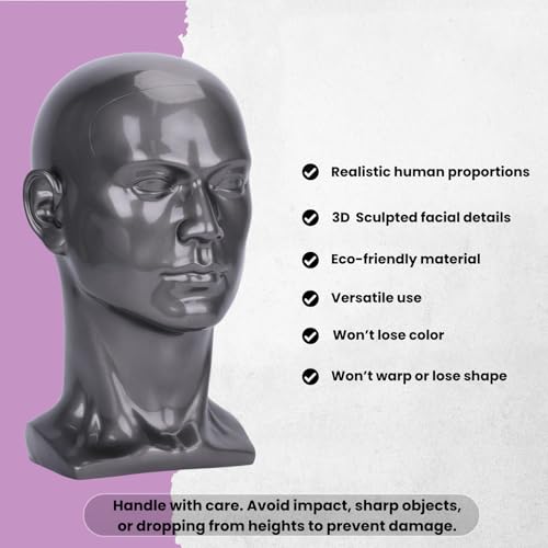 Gray Mannequin Head for Wigs Hats Glasses - 13.7” PVC Wig Stand for Salon or Home Use - Silver Gray Variation