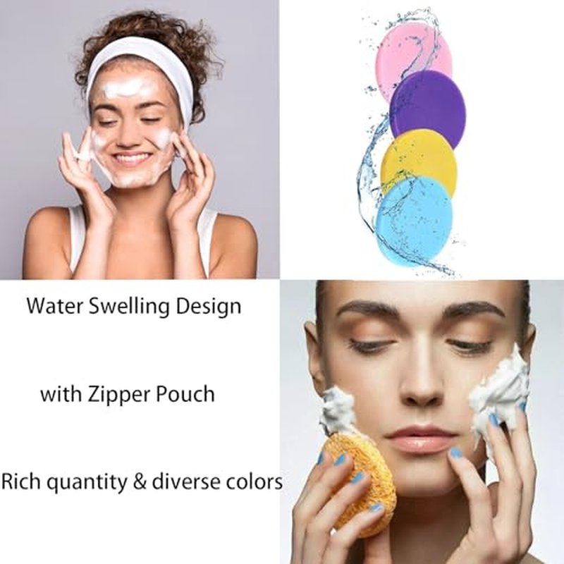 480 Pack Compressed Facial Sponges, Disposable Face Sponge for Cleansing, 4 Colors Expanding Face Pads with Waterproof PVC Zipper Bag