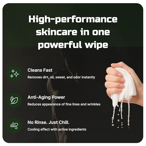 Mens Face Wipes 5-in-1 Anti-Aging Face Cleansing Wipes for Mens Skin Care with Retinol, Collagen, Snail Mucin, Hyaluronic Acid & Niacinamide ? Alcohol-Free for Oily or Acne-Prone Skin Woodsy Scent