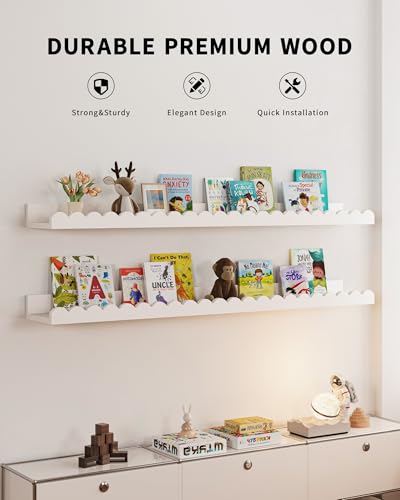 White Nursery Book Shelves 36 Inches - Set of 4 Floating Wall Shelves for Kids Room