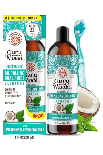 GuruNanda Whitening Oil Pulling & Dental Kit with Coconut & Peppermint - 8 Fl Oz Pack of 2