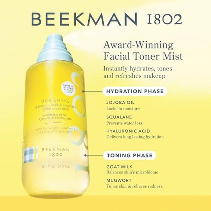 Beekman 1802 Milk Shake Hydrating Face Mist (8 fl oz) + Micellar Milk Froth Gel to Foam Cleanser (5 fl oz)