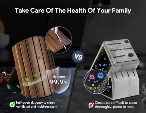 SYOKAMI 2026 Upgrade Kitchen Knife Set with Foldable Magnetic Acacia Wood Block - Sharp & Safe for Families