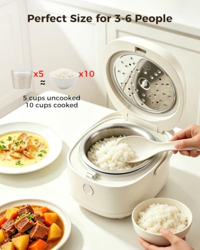 Novaspark Small 6-Cup Stainless Steel Rice Cooker with Timer - Warm White