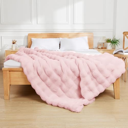 Latepis Faux Fur Twin Blanket 60x80 Light Pink Plush Warm Cozy Bed Couch