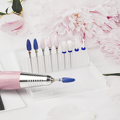 Feecy Nail Drill Bits Set Ceramic for Acrylic Nails Gel Polish Professional, 3/32 Inch Efile Nail Drill Bits Kit for Cuticle Safety Barrel Nail Art Tools with Holder, 10pcs (S10-B)