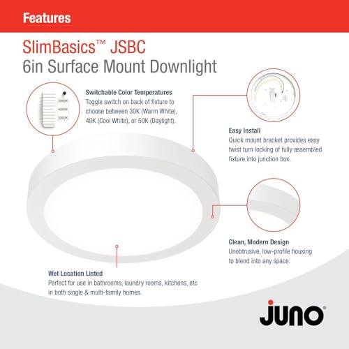 6-Pack LED Ceiling Light 6 Inch Slim Surface Mount Downlight with Selectable White - Wet Rated