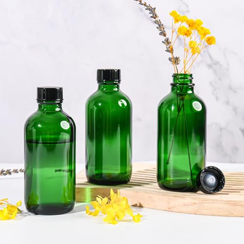 4oz Green UV Glass Bottles with Leakproof Lids - 24 Pack Small Travel Containers