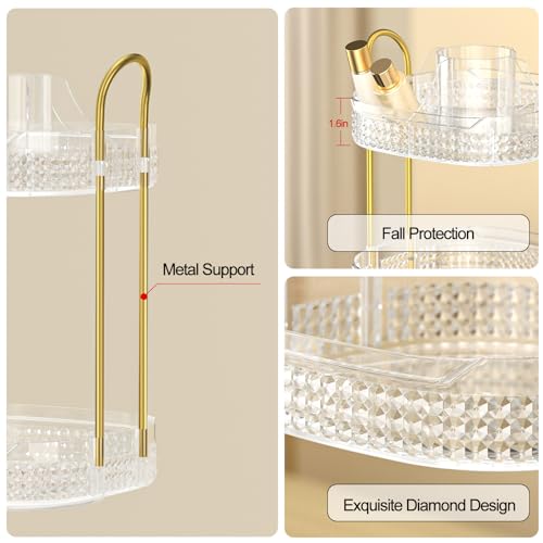 360 Rotating Makeup Organizer 2 Tier, Large Skincare Clear Make Up Storage Spinning Perfume Organizers for Bathroom Counter Dresser, White