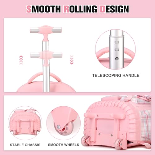 Pink Kids Rolling Backpack with Lunch Bag & Pencil Pouch - 3-in-1 School Bag