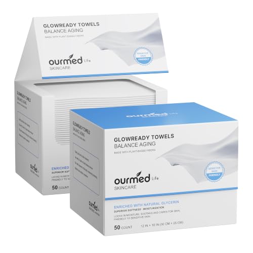 Ourmed Life Disposable Healthy Aging Face Towels with Glycerin - 50 Count Pack of 2