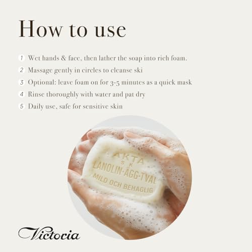 VICTORIA Swedish Egg White Face Soap Bar, 3-in-1 Gentle Daily Cleanser with Lanolin & Rose Water, for Oily & Combination Skin, 50g x 6 (box of 6)