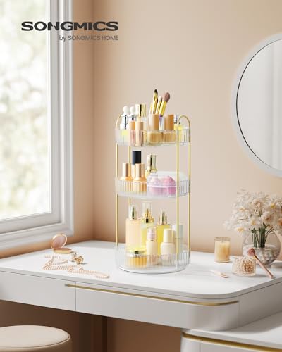 Round Rotating 3-Tier Makeup Organizer - Transparent, Customizable Vanity Storage