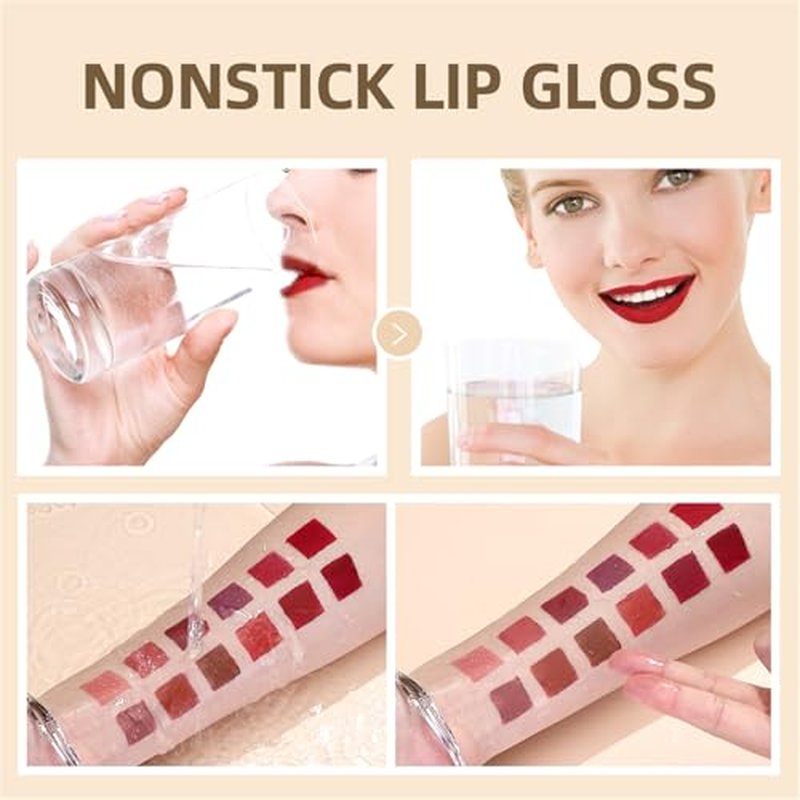 12Pcs Nude Matte Liquid Lipstick Set, Waterproof Long Lasting Non-Stick Cup Nude Brown Dark Red Purple Lipstick 24 Hour Matte Lipstick Professional Lip Makeup Valentine's Day Gift for Women (Set A)