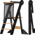 Foldable Toddler Standing Tower Kitchen Step Stool Charcoal & Natural