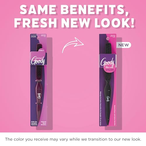Goody Shine On Boar Edge Brush, Boar Bristle with Long Sectioning Tail, Smoothens Fly-Aways, Use as a Styling Brush, All Hair Types, Textures & Styles, Black