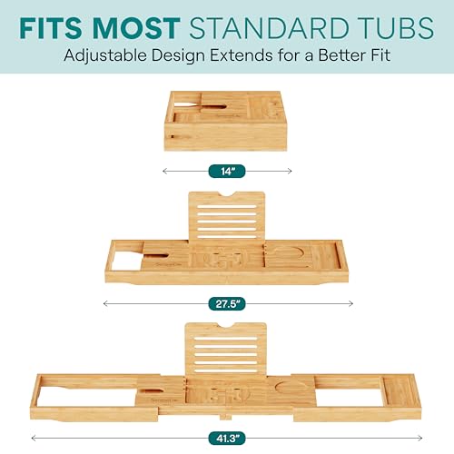SereneLife Natural 2-in-1 Foldable Bamboo Bath and Bed Tray with Adjustable Length