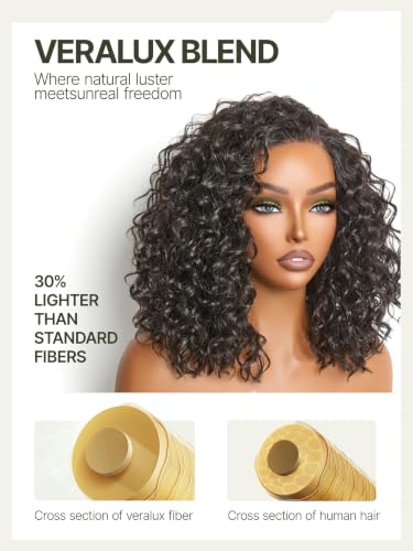 Short Curly Water Wave Glueless Wig - Natural Black, 12 Inch, Beginner Friendly