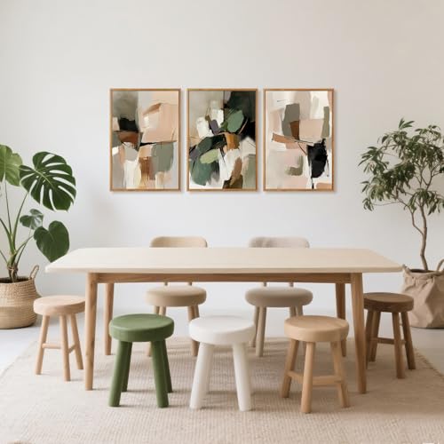 Abstract Modern Framed Canvas Wall Art - Neutral Mid Century Set 16x24