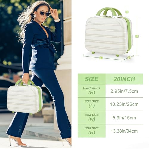 14 Inch Hard Shell Makeup Train Case with Green & Beige Variation - Travel Cosmetic Organizer