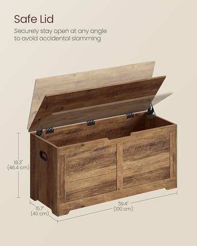 VASAGLE Storage Chest Bench - 39.4 Inch Wide Lidded Storage Ottoman with 2 Safety Hinges, Honey Brown
