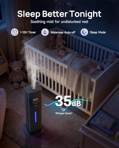 Large Room Humidifier 8L Cool Mist with Auto Humidity Control Sleep Mode