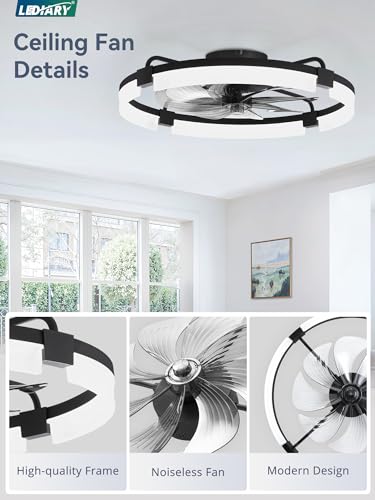 LEDIARY 24-Inch Low Profile Ceiling Fan with Lights - Black, Remote & App Control Variation 1