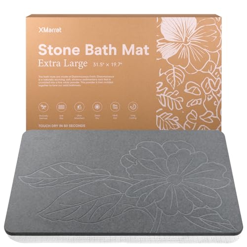 XMarrat Dark Gray Extra Large Diatomaceous Earth Bath Mat 31.5"x19.7" - Non-Slip, Quick Drying Bathroom Rug