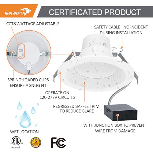 6 Inch LED Recessed Light with J-Box - Dimmable, 3 CCT, 120-277V, 4 Pack