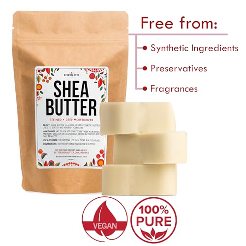 Refined Shea Butter Unscented - 100% Pure African Shea Butter for Hair & Dry Skin - Use for Soap Base, Face & Body Moisturizer, for DIY Whipped Body Butter & Lip Balm 8 oz Bar