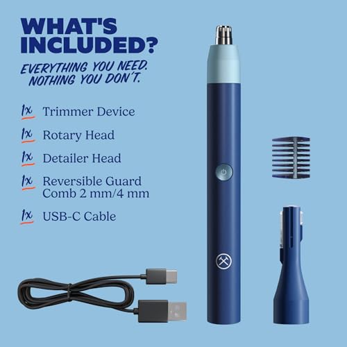 Nose & Ear Hair Trimmer for Men - Rechargeable Grooming Device with Detailer Attachments