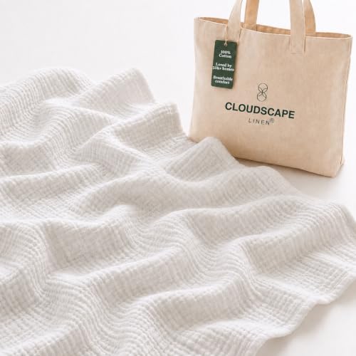 CLOUDSCAPE 8-Layer Cotton Muslin Blanket Twin Size 68x92 White - Luxuriously Soft & Breathable Bed Cover