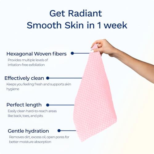 Sima - Bundle - Exfoliating Body Towel Pink + Japanese Exfoliating Face Towel with Hexagon Fibers, Body Scrubber with 2 Sides for Scrubbing & Washing