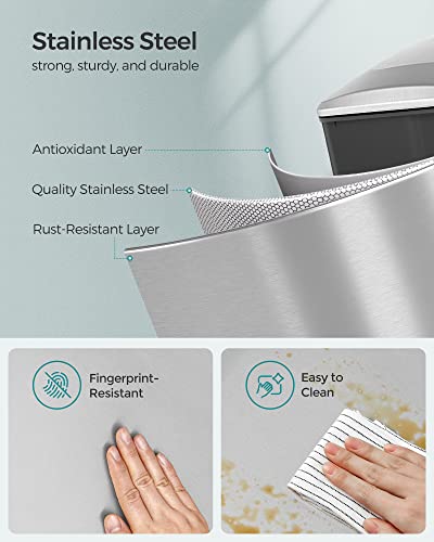 SONGMICS 13-Gallon Stainless Steel Slim Kitchen Trash Can with Lid - Silver Variation